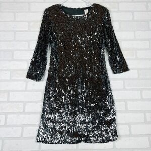 Akira Black Label Sequin Mini Dress Silver 3/4 Sleeve Shoulder Pads L